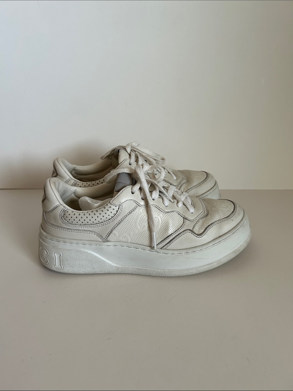Gucci White Leather Platform Sneakers